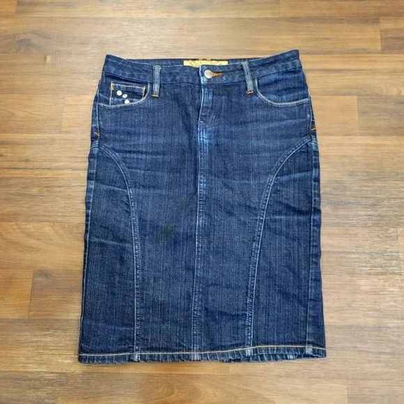 Hint Jeans Dark Blue Denim 5-pocket Studded Jean Knee Length Skirt 0 - Picture 1 of 9